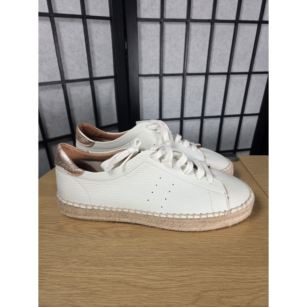Dalson White Pebbled Leather Rose Gold Espadrille Platform Sneakers Size 10